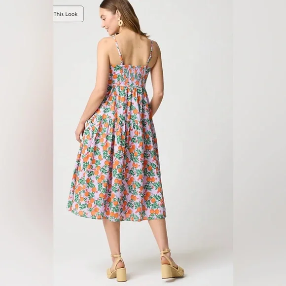 Jcrew Factory Midi Strappy Dress with Orange and Green Print. - Picture 3 of 8